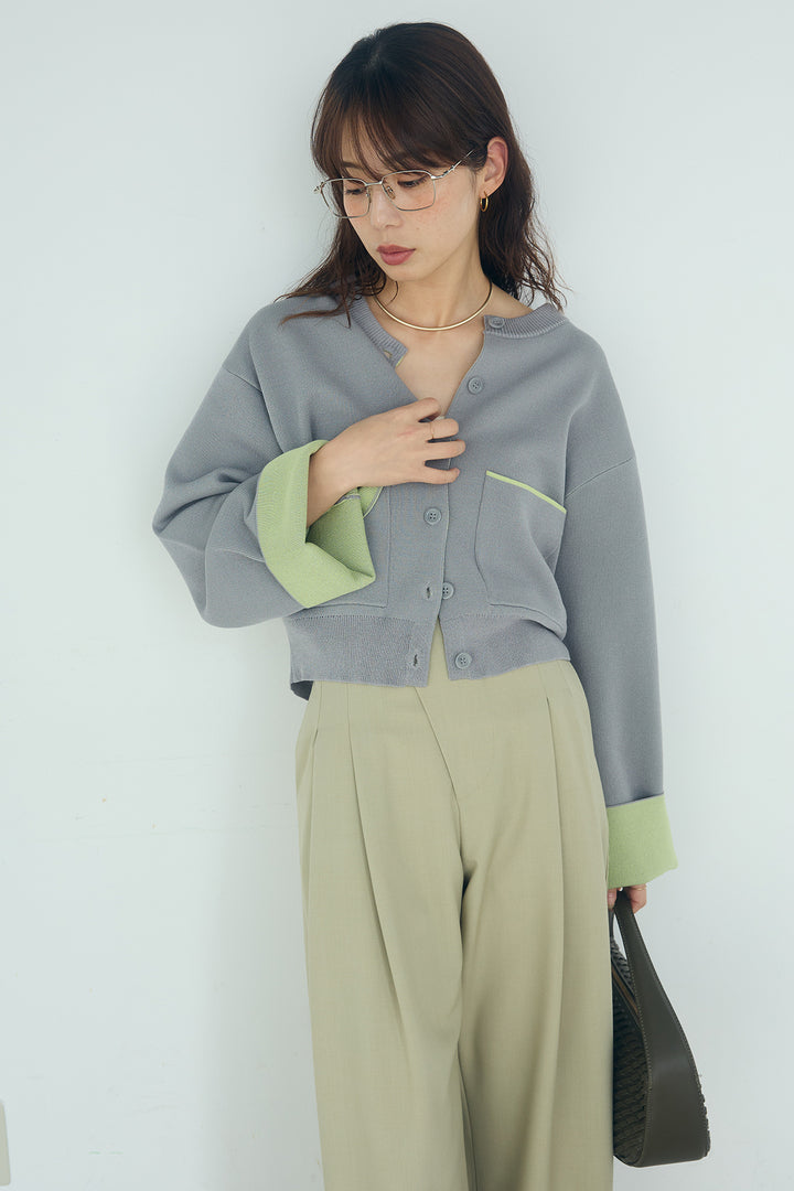 [SET]レーヨンポリダブルフェイスカーディガン+サイドベルトタック入りスラックス(2set)