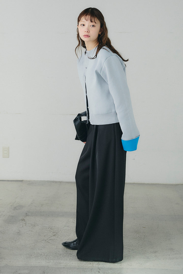 [SET]リバーシブル配色ニットカーディガン+ベルト付きツータックワイドパンツ(2set)