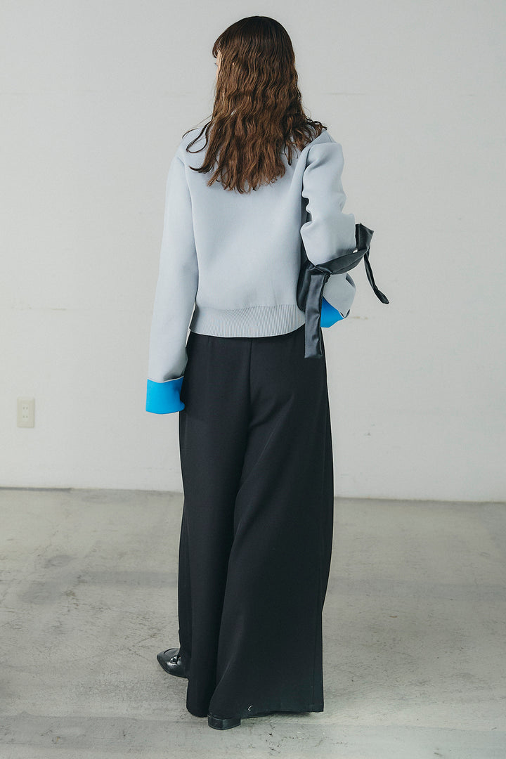 [SET]リバーシブル配色ニットカーディガン+ベルト付きツータックワイドパンツ(2set)