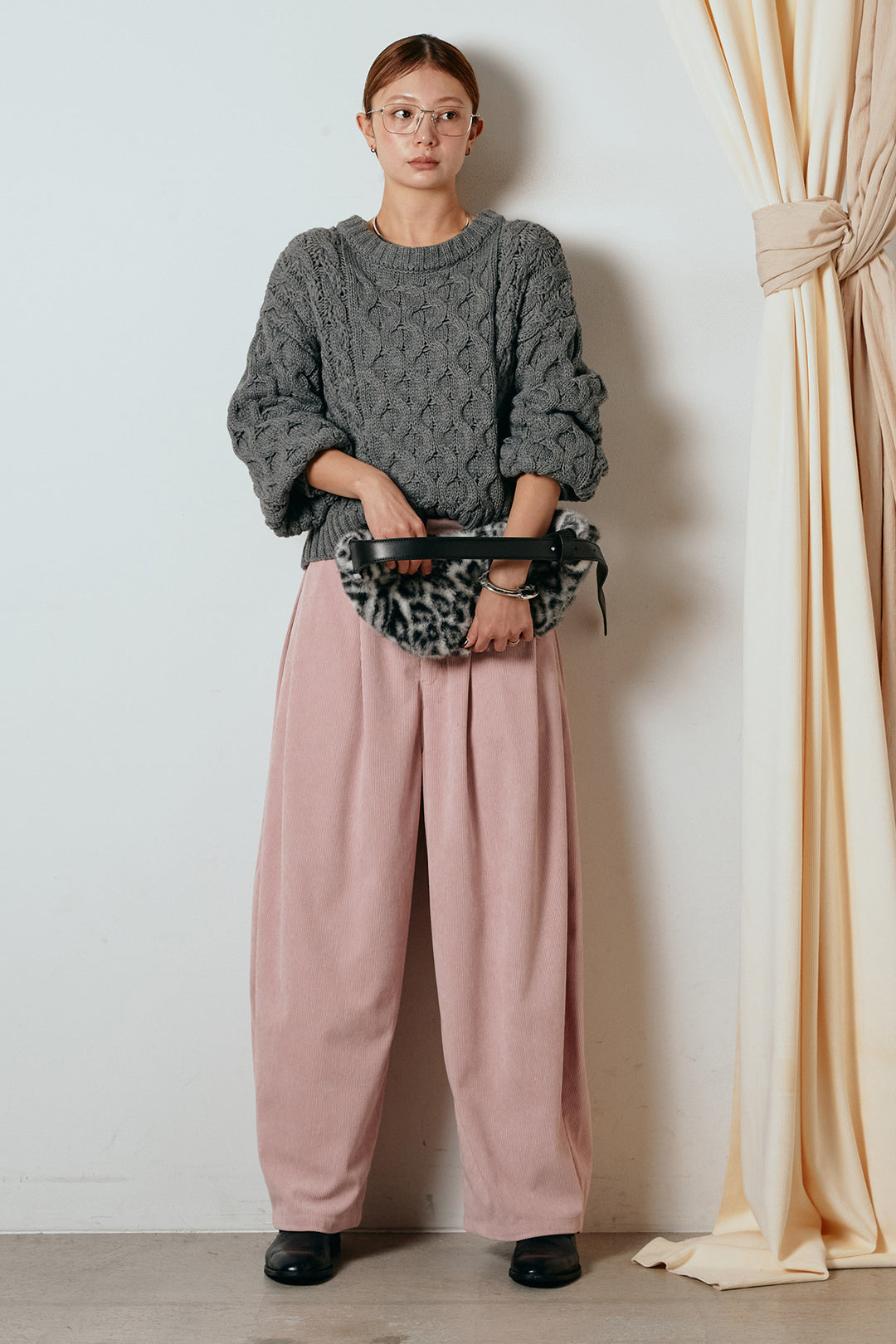 [SET]バルキーケーブルプルオーバー+コーデュロイサイドタックコクーンパンツ(2set)