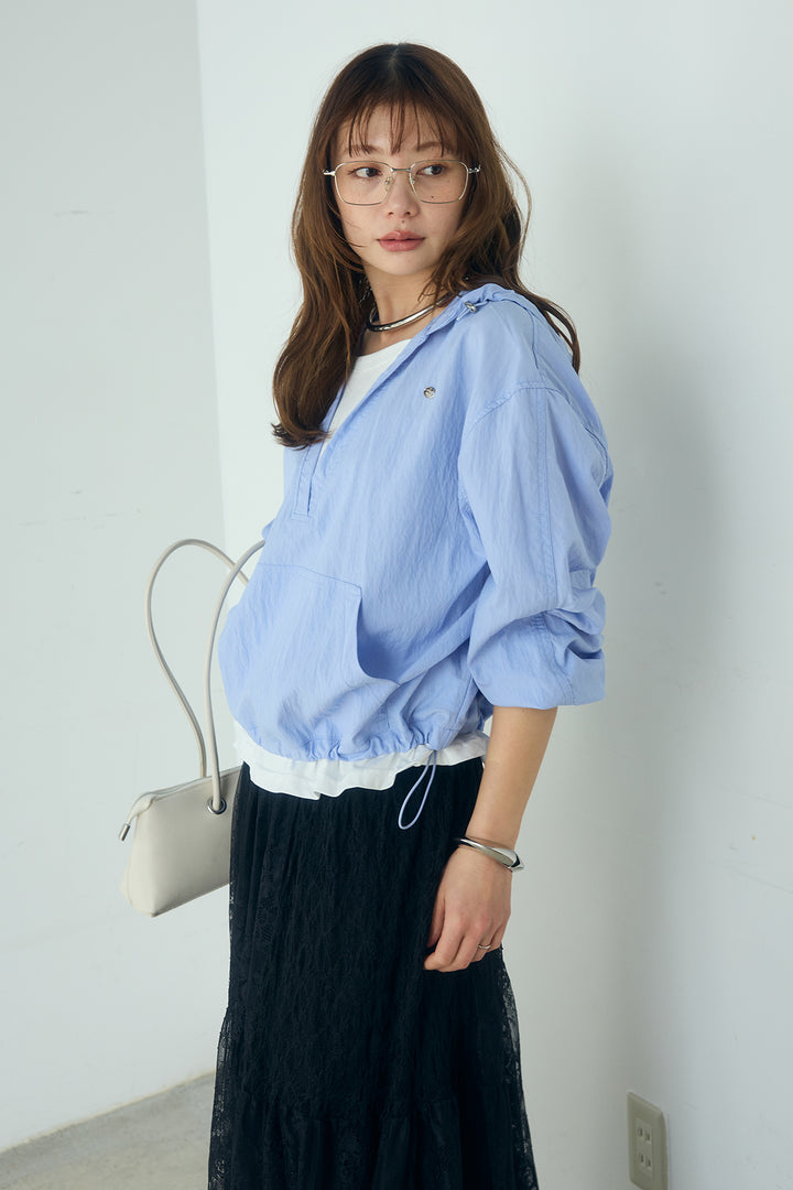 [SET]レイヤードデザインフーディートップス+ひげレース切替ロング丈スカート(2set)