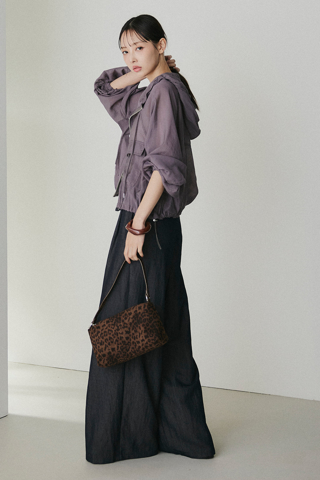 [SET]裾ドロストシアーWジップフーディーブルゾン+ウエスト折り返しワイドパンツ(2set)