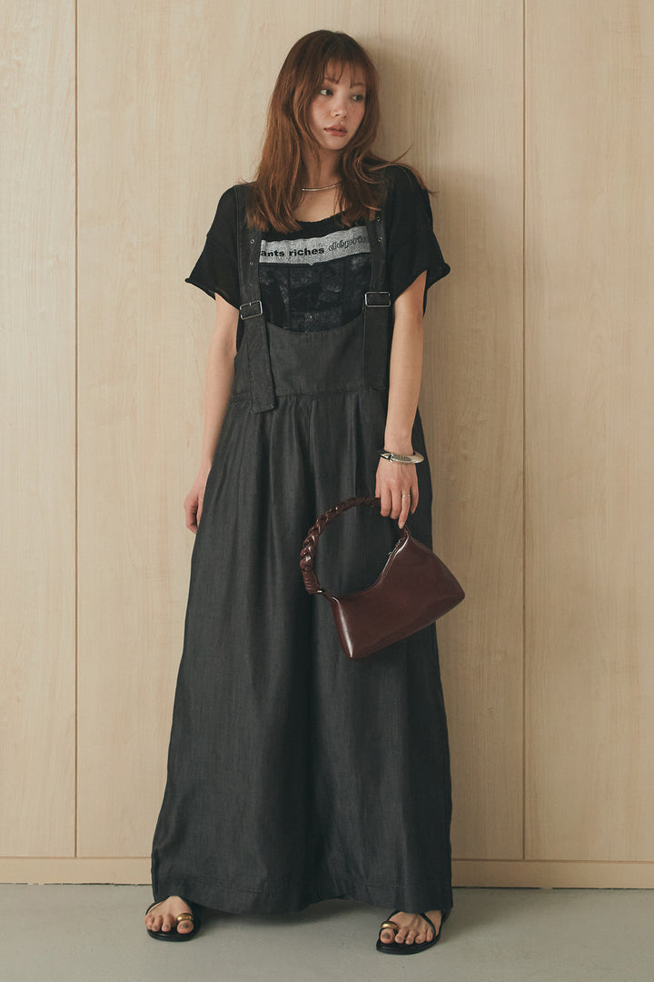 [SET]半袖モノトーングラフィックトップス+前後2WAYテンセルデニムサロペット(2set)