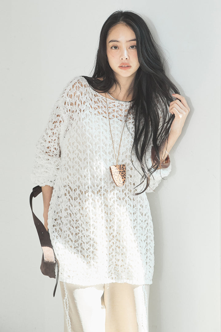 [SET]リラックスメッシュニットトップス+刺繡テープラインパンツ(2set)