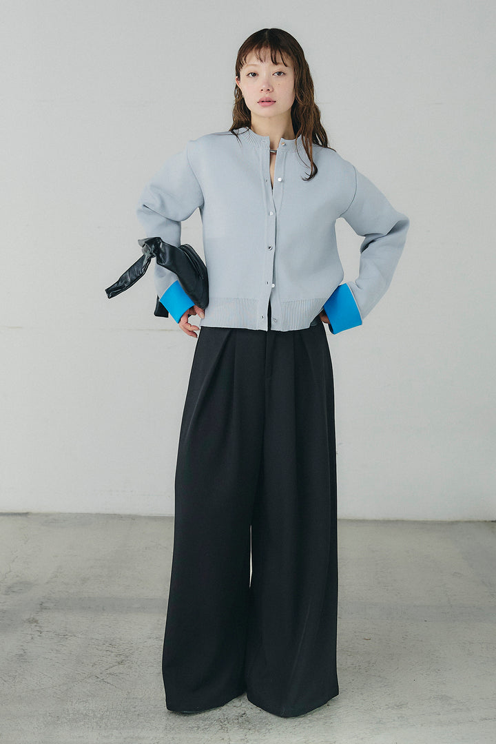 [SET]リバーシブル配色ニットカーディガン+ベルト付きツータックワイドパンツ(2set)
