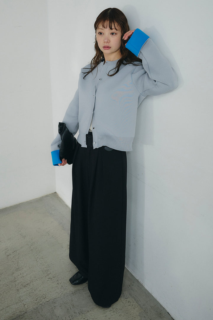 [SET]リバーシブル配色ニットカーディガン+ベルト付きツータックワイドパンツ(2set)