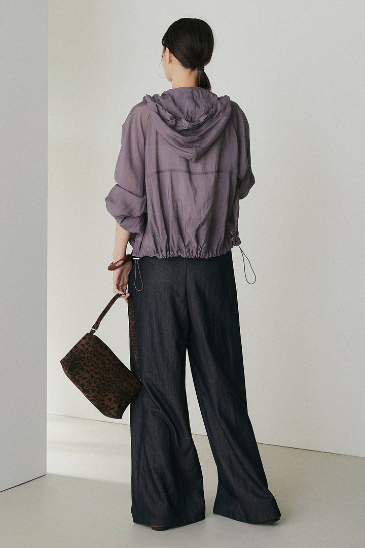 [SET]裾ドロストシアーWジップフーディーブルゾン+ウエスト折り返しワイドパンツ(2set)