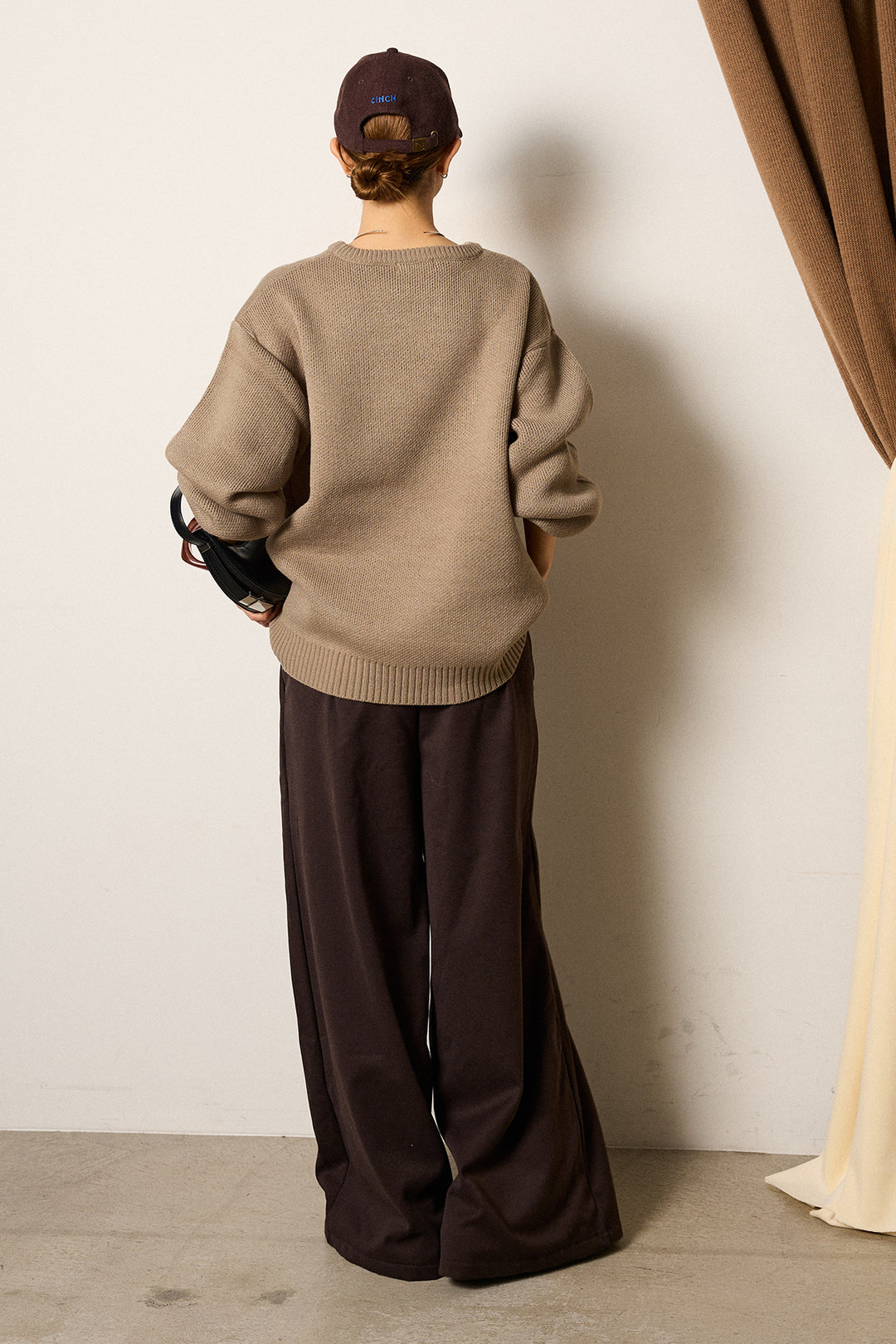 [SET]アニマルジャガード柄ニットトップス+巻ベルトウエストレザーライクワイドパンツ(2set)