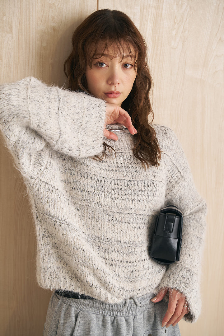 [SET]ルーズメランジボートニット+スタッズ付きニーサイドタックスウェットパンツ(2set)