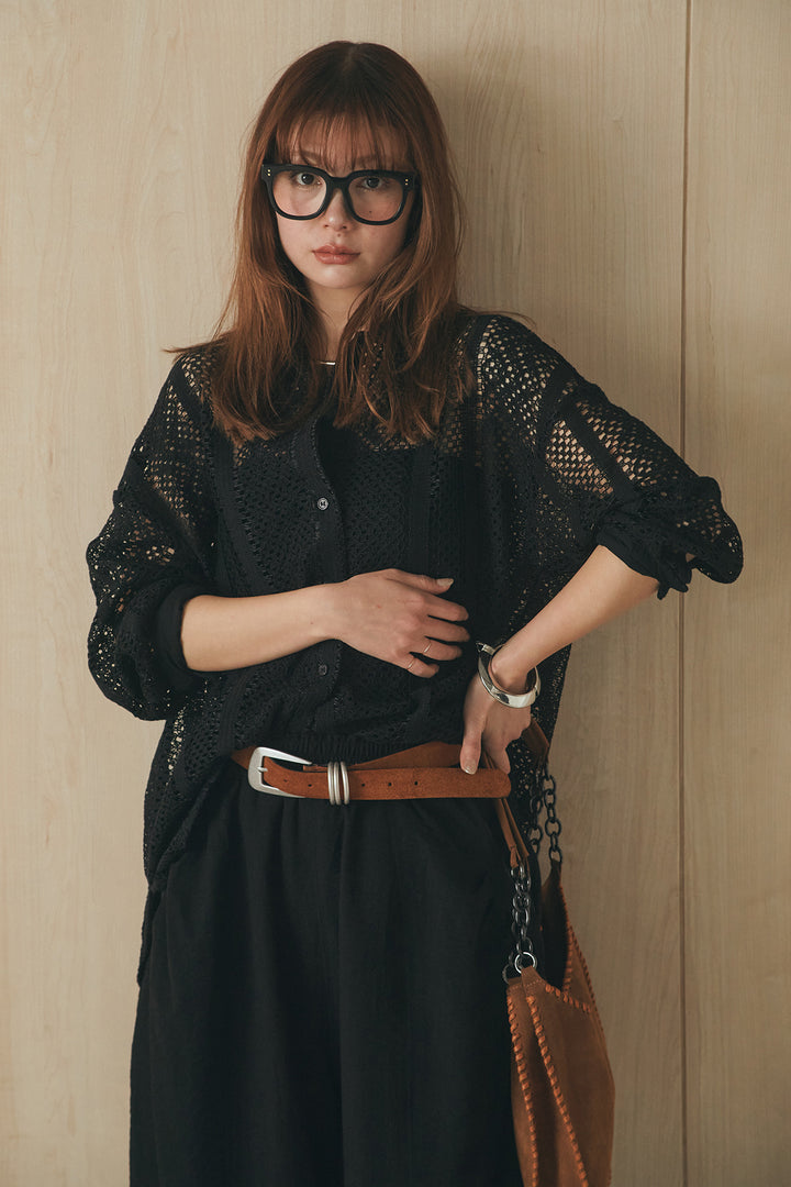 [SET]長袖襟付きレースシャツ+ポケットタックフォルムパンツ(2set)