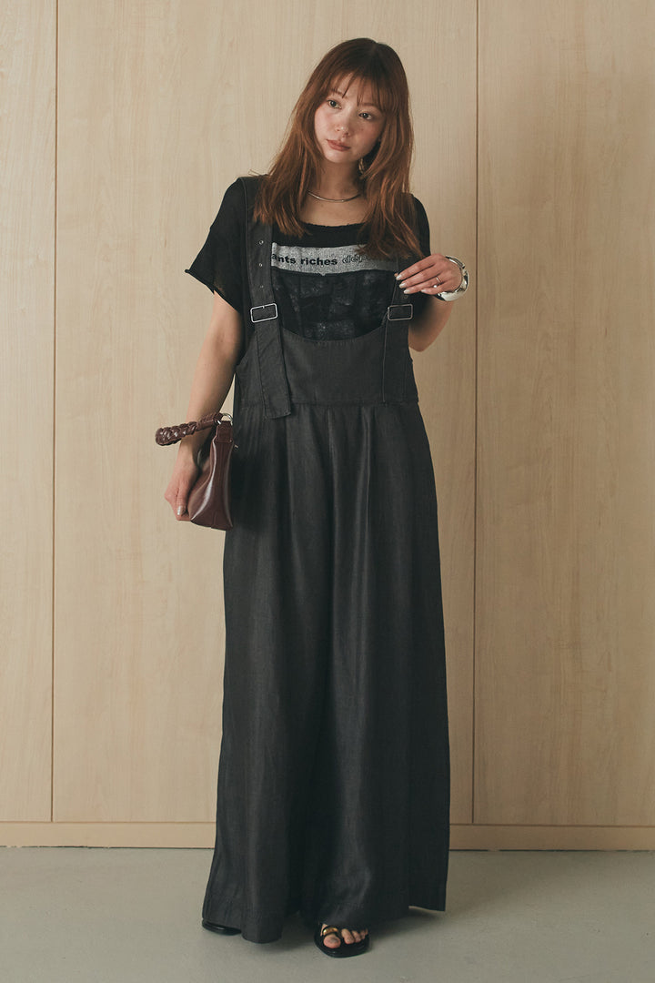 [SET]半袖モノトーングラフィックトップス+前後2WAYテンセルデニムサロペット(2set)