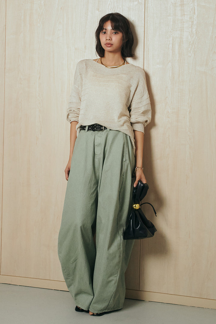[SET]麻混リラックスニットトップス+ベルト付きカラーデニムパンツ(2set)