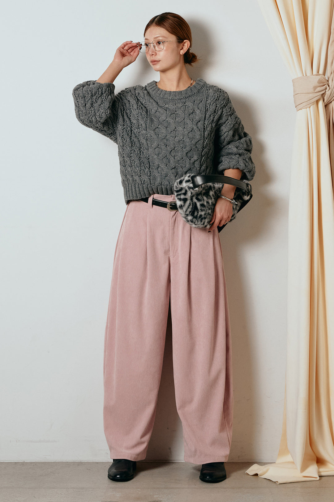 [SET]バルキーケーブルプルオーバー+コーデュロイサイドタックコクーンパンツ(2set)