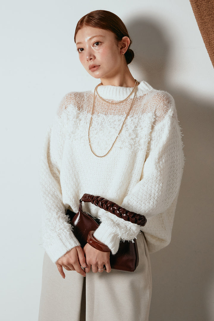 [SET]パターンランダム編みニットトップス+ベルト付きフロントタックデザインパンツ(2set)