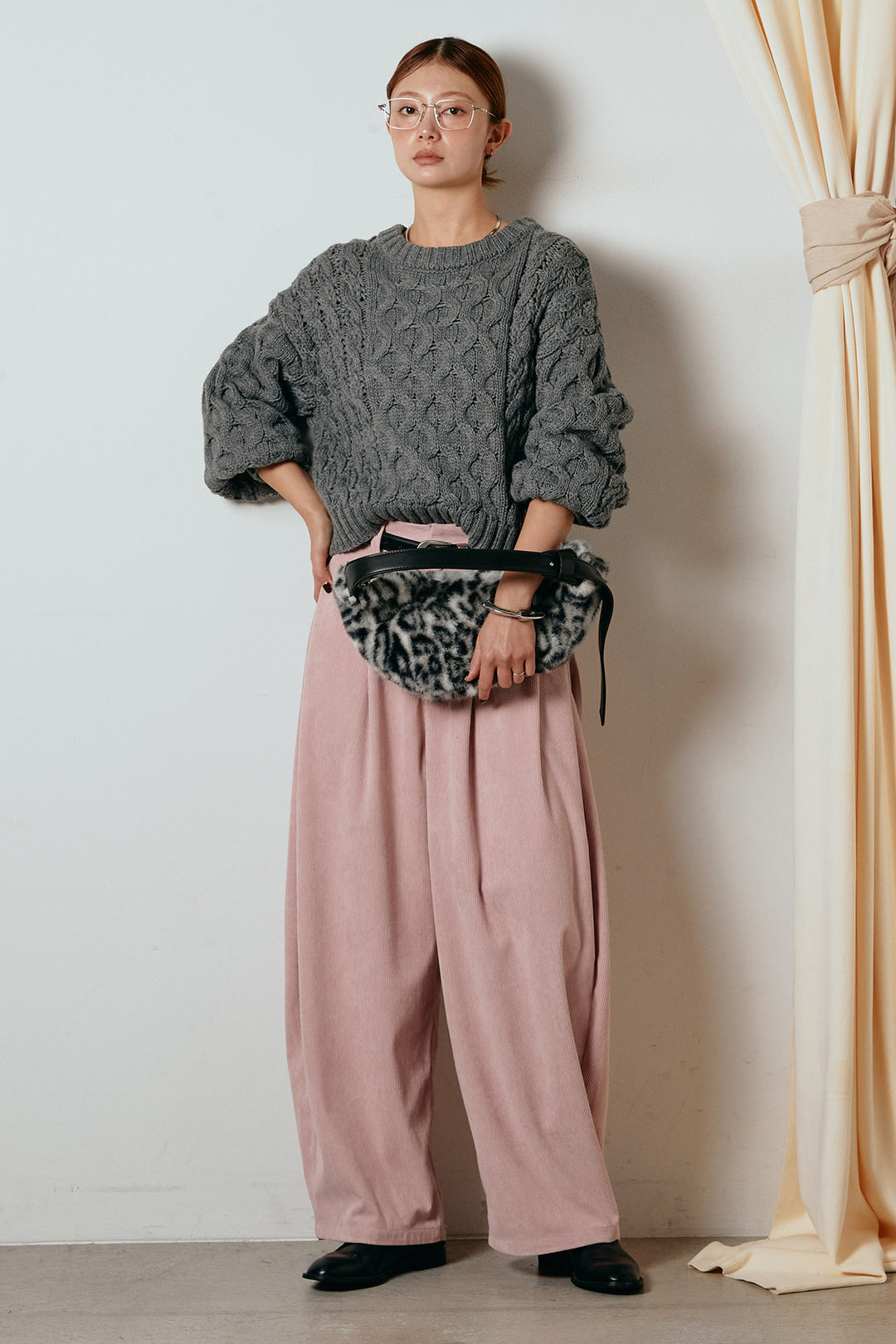 [SET]バルキーケーブルプルオーバー+コーデュロイサイドタックコクーンパンツ(2set)