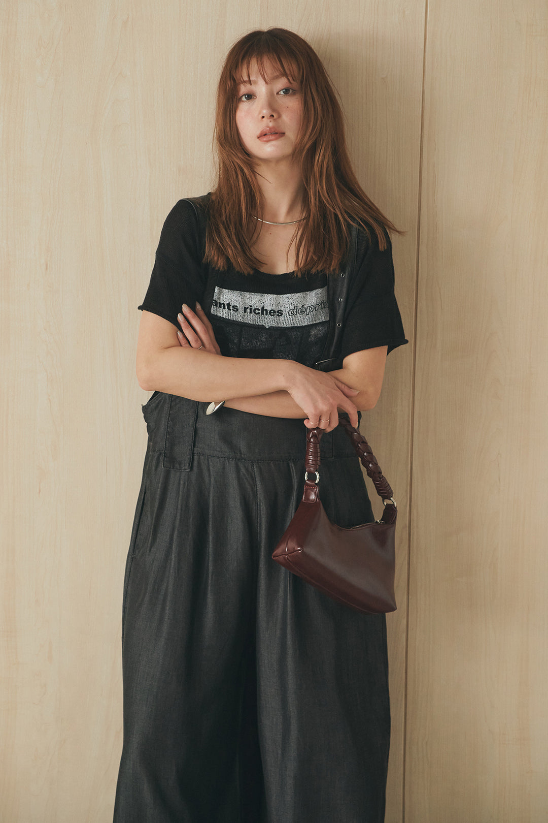 [SET]半袖モノトーングラフィックトップス+前後2WAYテンセルデニムサロペット(2set)