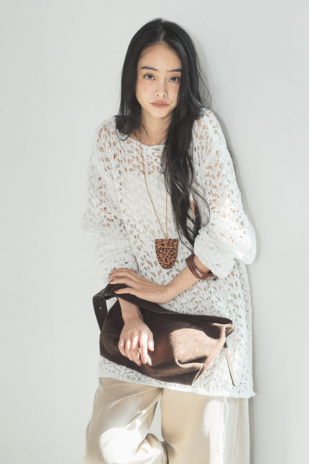 [SET]リラックスメッシュニットトップス+刺繡テープラインパンツ(2set)