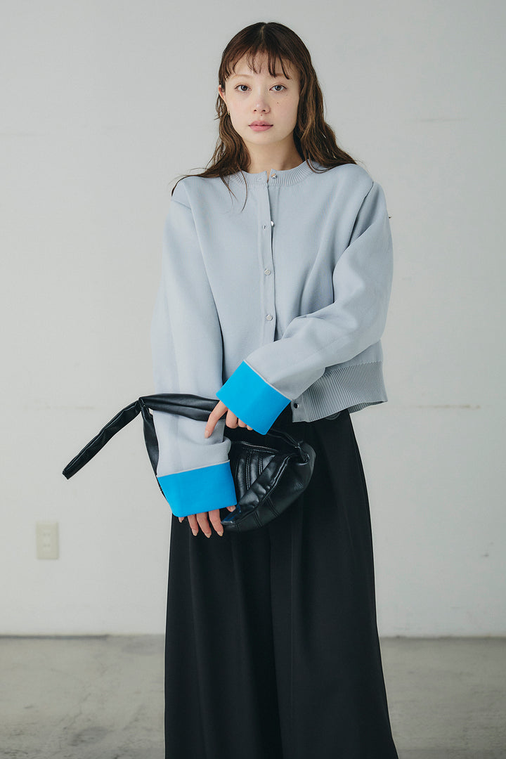 [SET]リバーシブル配色ニットカーディガン+ベルト付きツータックワイドパンツ(2set)