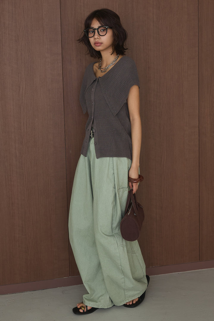 [SET]ビッグカラーボタンニットトップス+ベルト付きカラーデニムパンツ(2set)