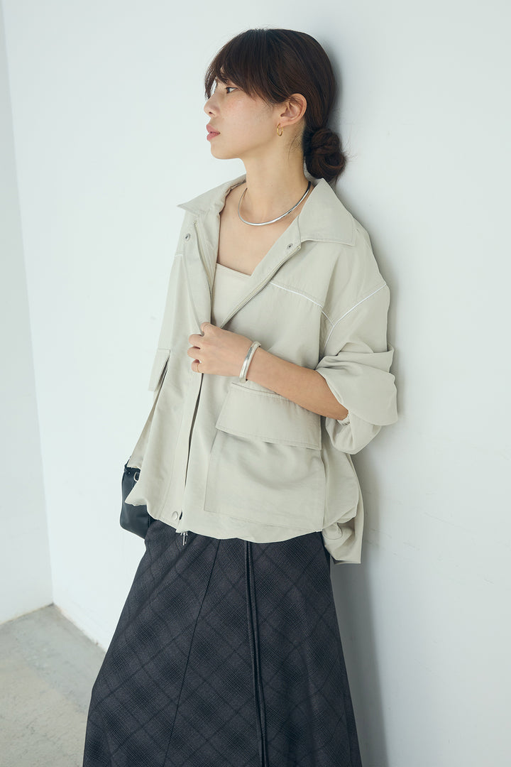 [SET]合繊ツイルバルーンジャケット+タータンチェック柄フロントデザインスカート(2set)