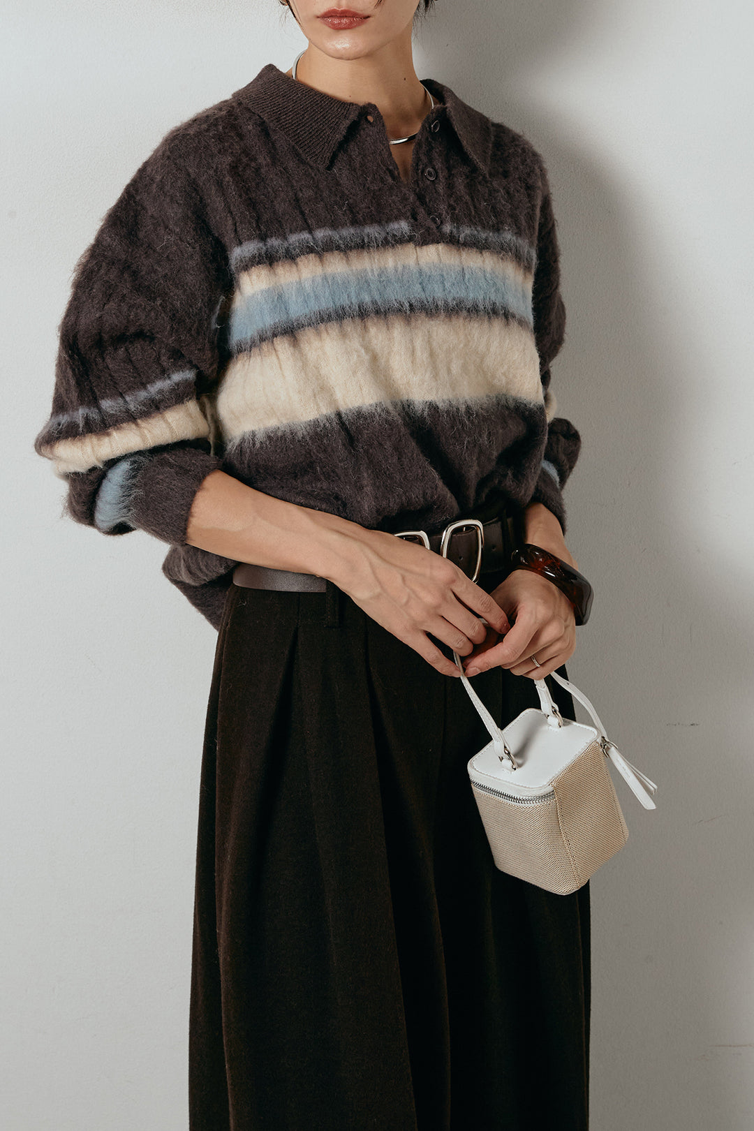 アルパカタッチボーダーポロニット/ブラウン