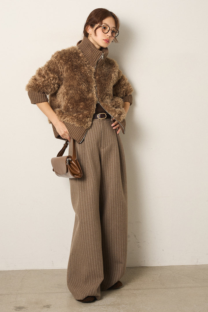 [SET]ハイネックボアブルゾン+ウールライクストライプパンツ(2set)