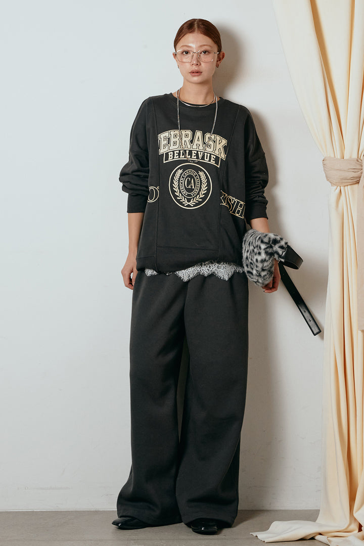 [SET]裏毛カレッジプリントプルオーバー+カップ付きレースドッキングキャミソール(2set)