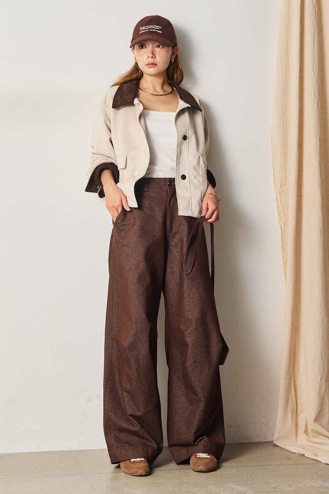 [SET]襟コーデュロイスウェードジャケット+デザインワイドデニムパンツ(2set)