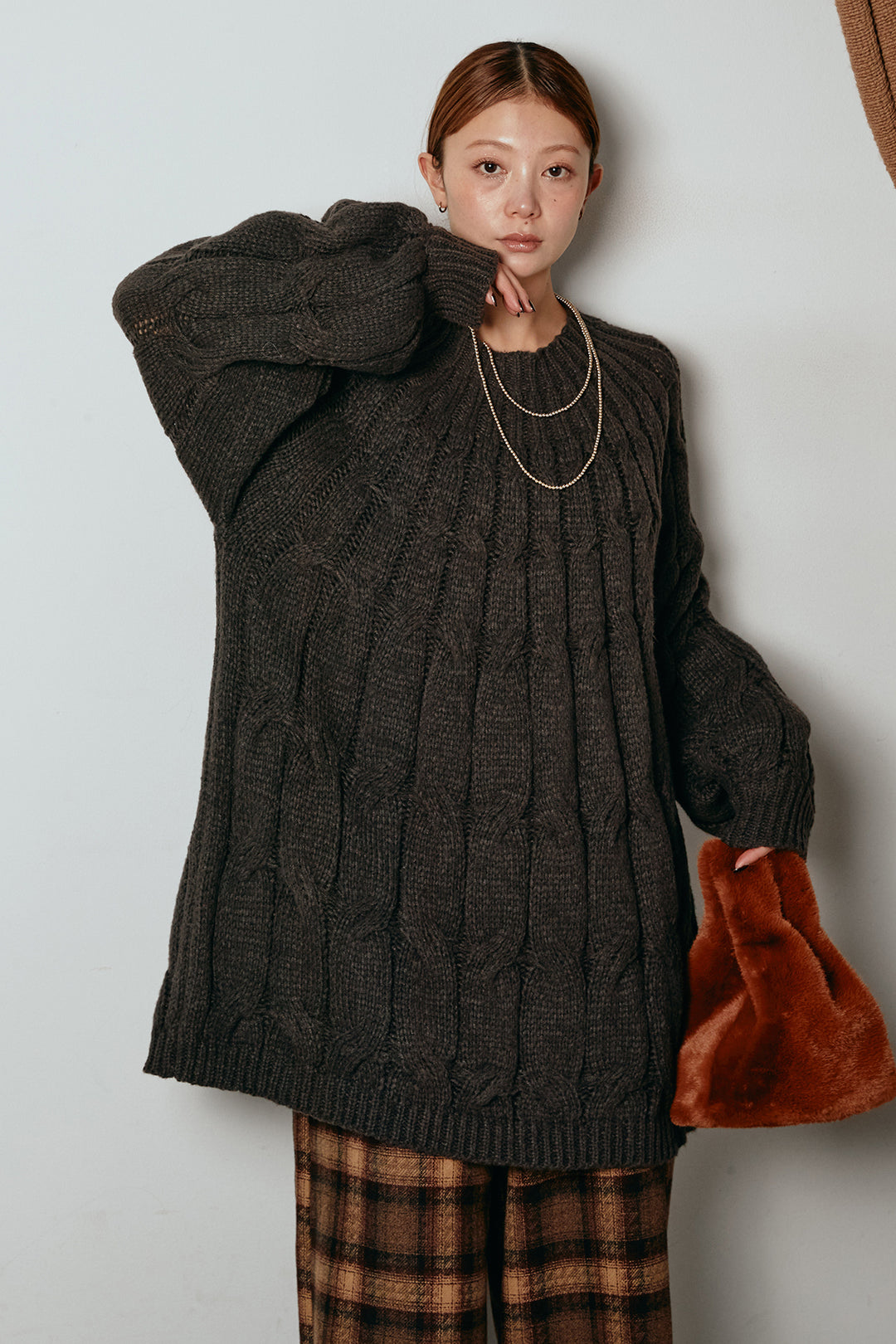 求心柄ニットトップス/コーヒー