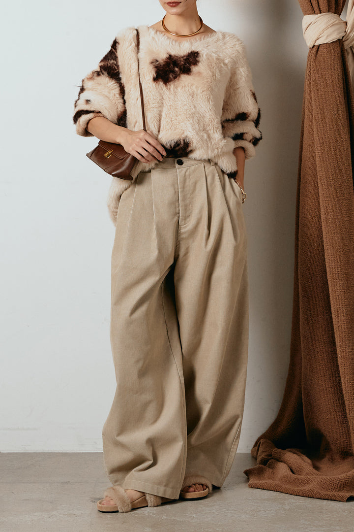 [SET]タイダイ柄シャギーニットトップス+フロントタック入りコーデュロイパンツ(2set)