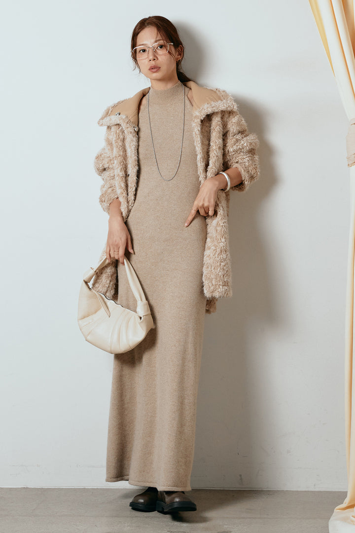 [SET]リバーシブルボアアウター+ノースリーブニットロングワンピース(2set)