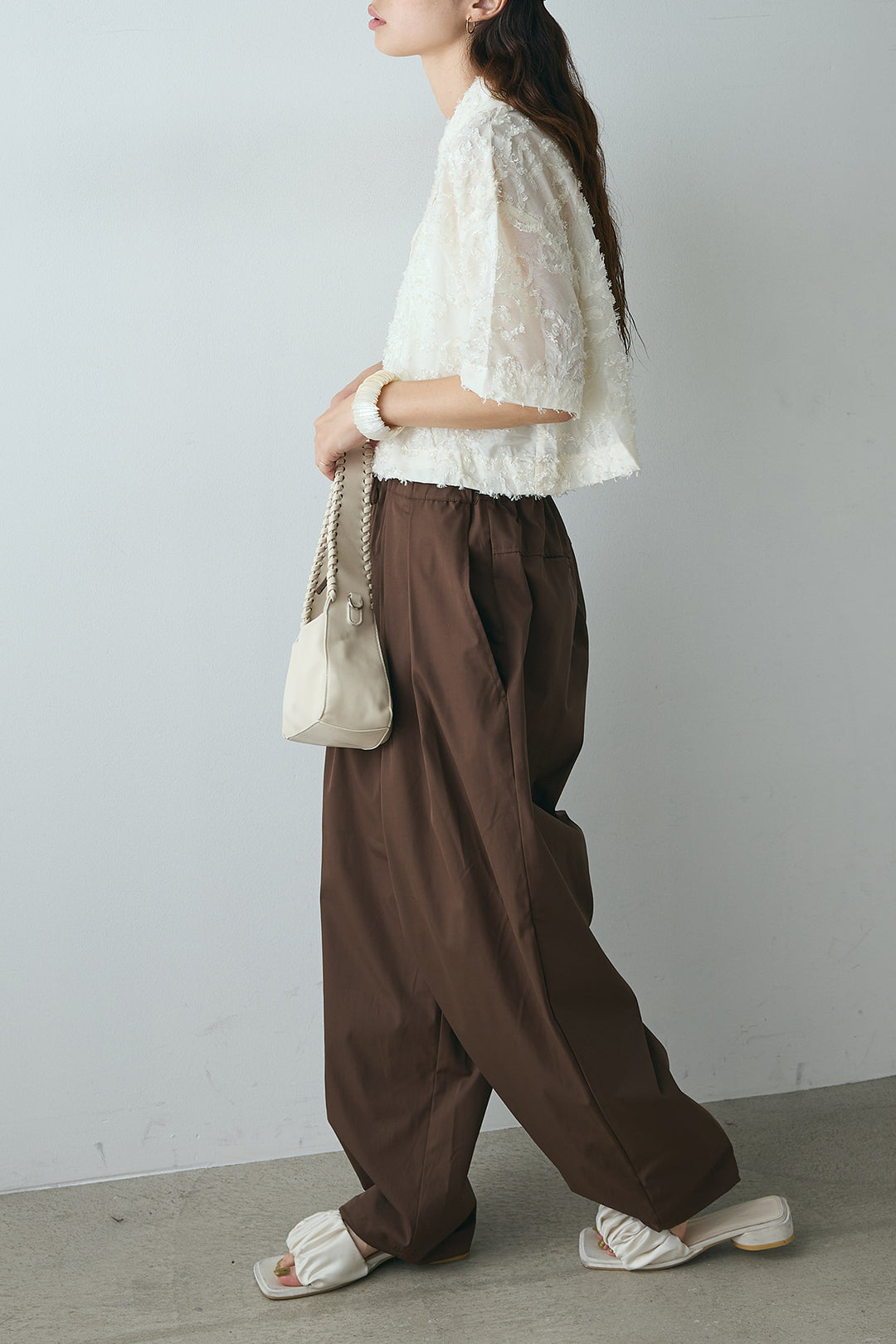 [SET]半袖オープンカラージャガード柄シャツ+タックワイドリラックスパンツ(2set)