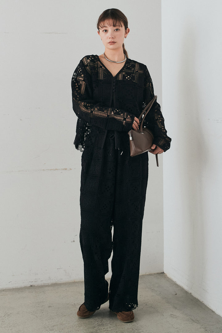 [SET]クロシェレースカーディガン+クロシェレースイージーパンツ(2set)