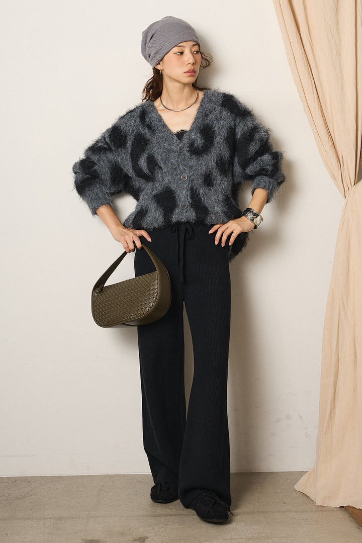 [SET]レオパードシャギータッチカーディガン+レースサテンキャミソール(2set)