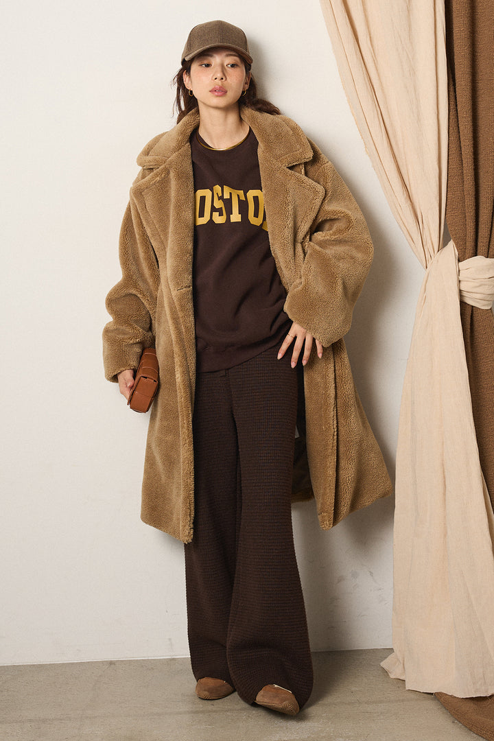 [SET]テディボアロングコート+ロゴデザインルーズスウェット+ワイドリブニットイージーパンツ(3set)