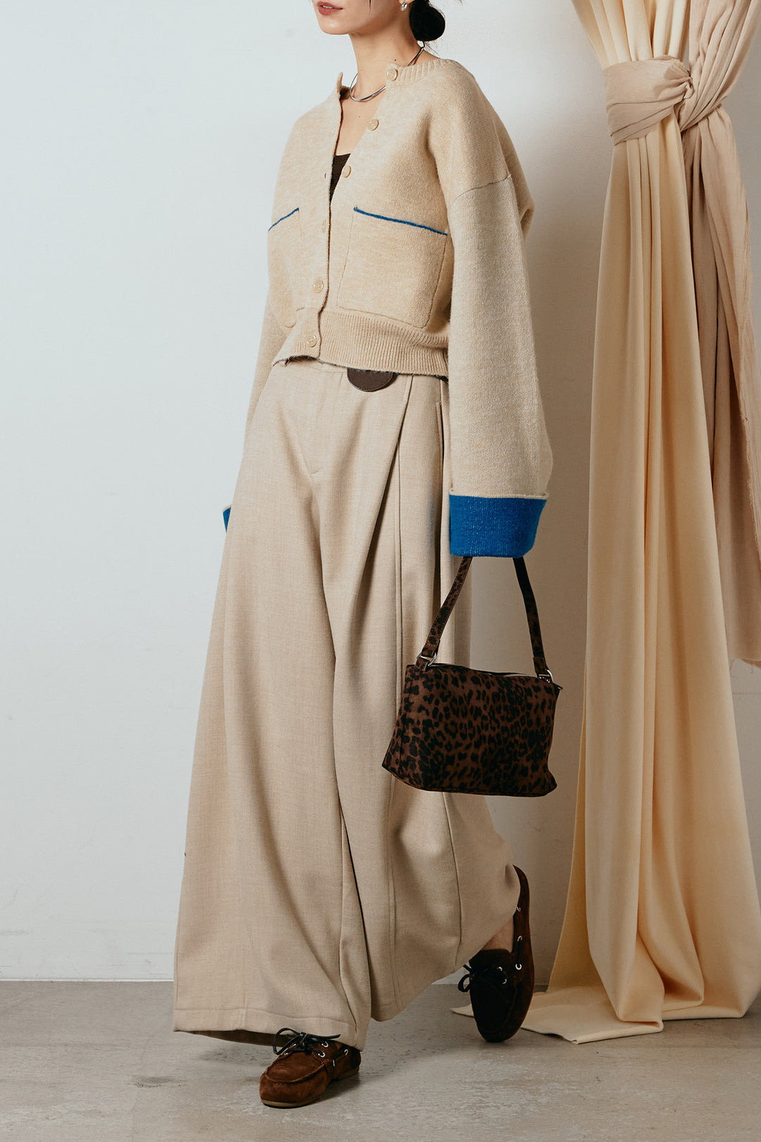 [SET]アルパカタッチダブルフェイスカーディガン+ポーチベルト付きカーブパンツ(2set)