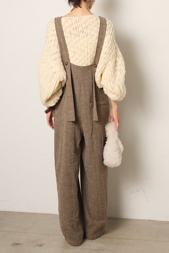 [SET]チャンキースラブニットクロップドプルオーバー+クラシックヘリンボーンサロペット(2set)