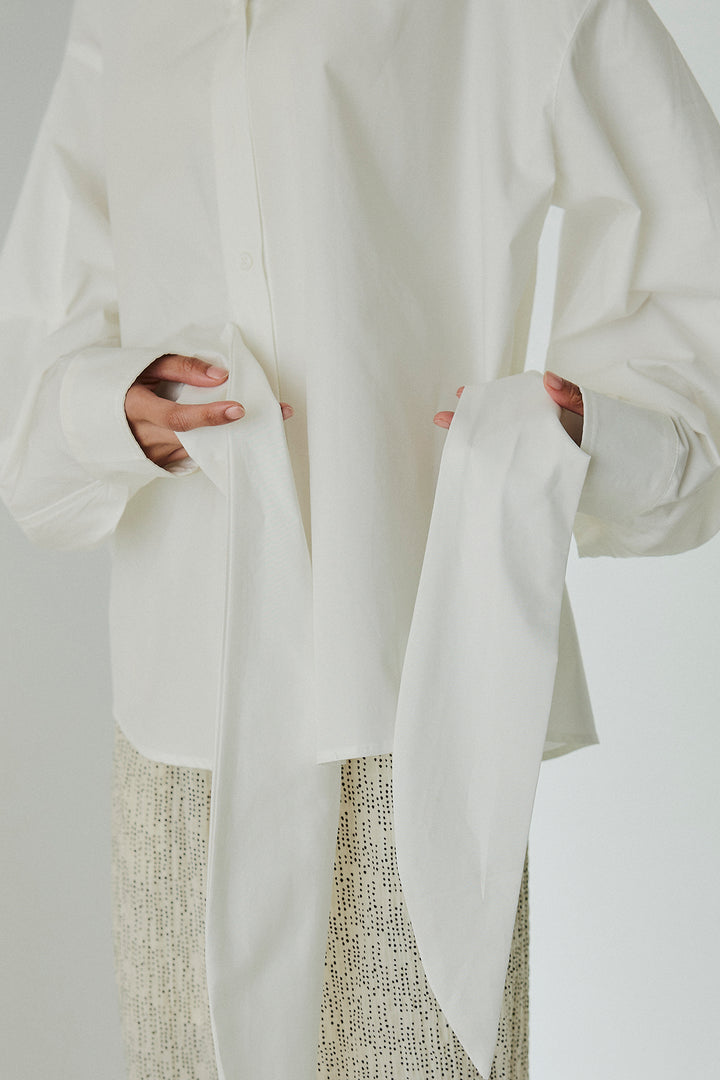 [SET]襟付き巻きデザインシャツ+シアーランダムドットラフパンツ(2set)