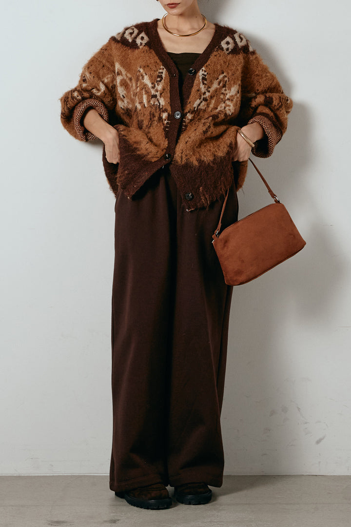 [SET]シャギーニュアンス柄ニットカーディガン+裏起毛スウェットワイドパンツ(2set)