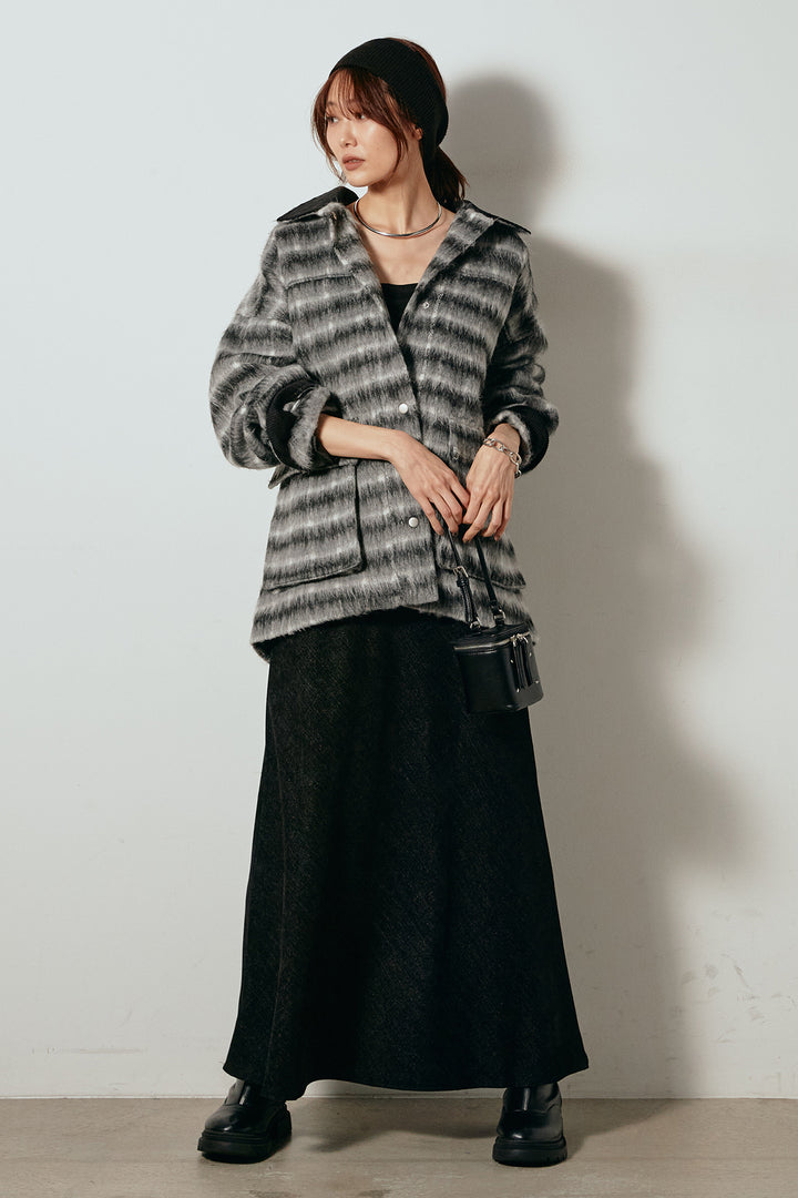 [SET]チェックシャギーミドルカバーオール+スウェードライクロングスカート(2set)