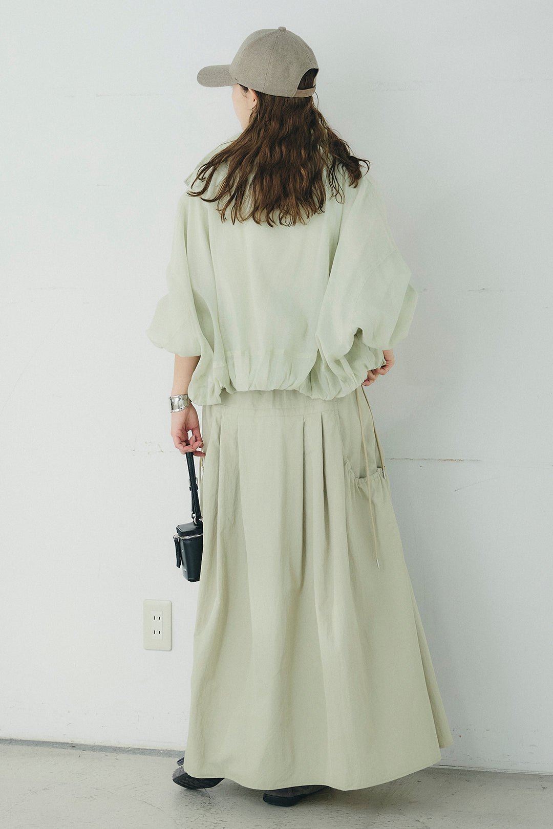 [SET]スタンドネックシアーブルゾン+ナイロンデザインフレアスカート(2set)