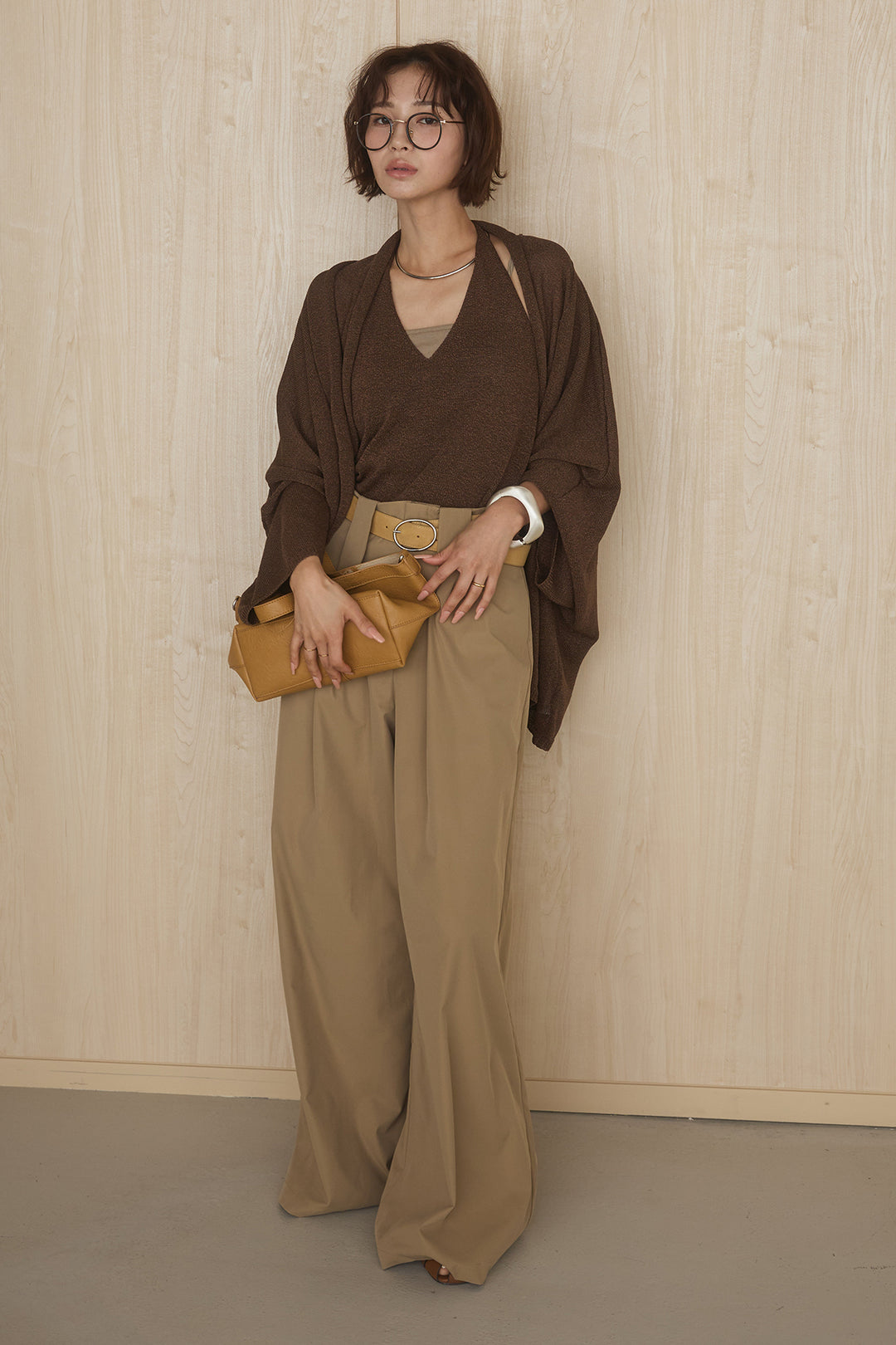 [SET]オーバードルマンカーディガン+ホルターネックインナー+ベルトループデザインハイウエストタックパンツ(3set)