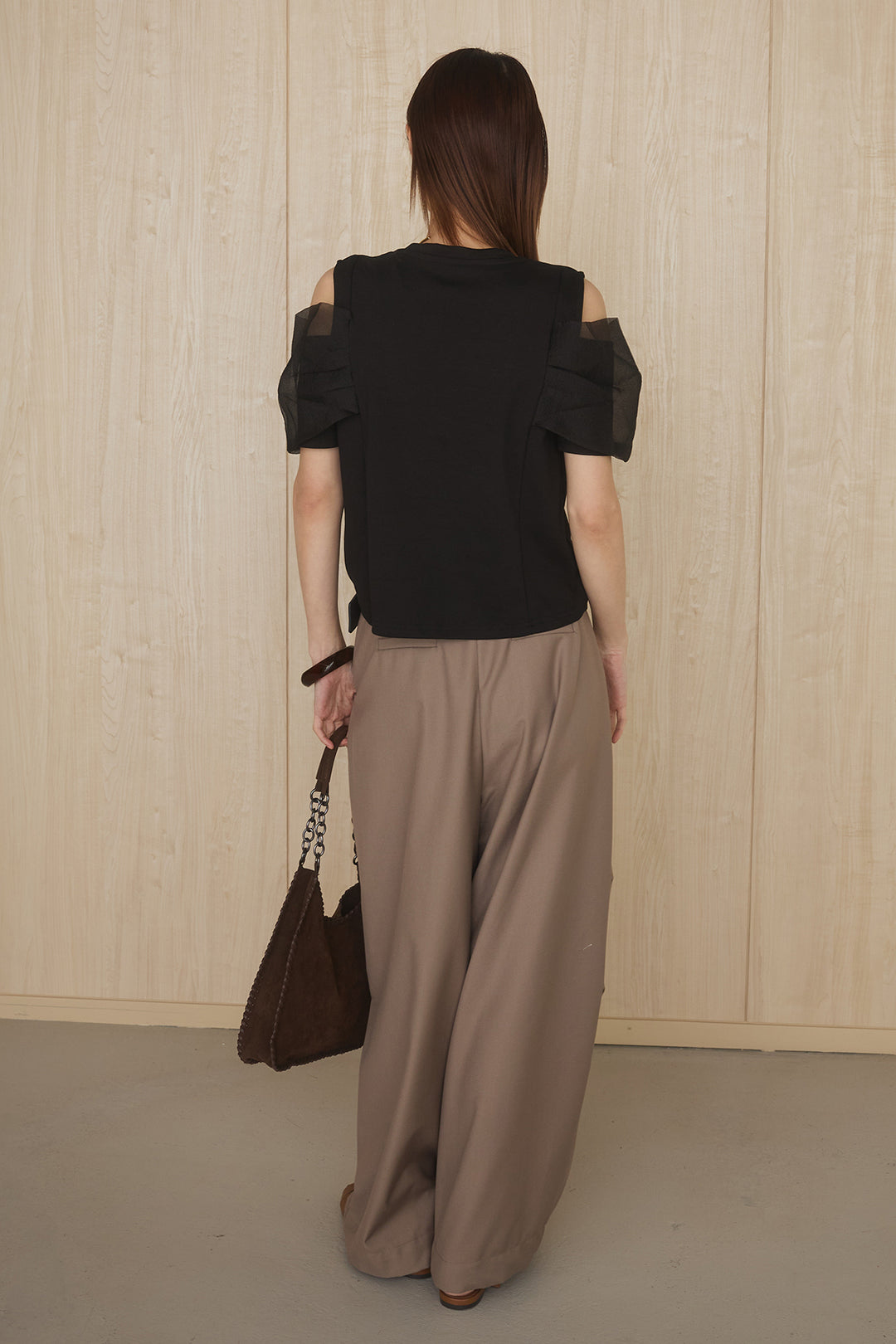 [SET]シアーレイヤーデザインカットソー+ベルトループワイドパンツ(2set)