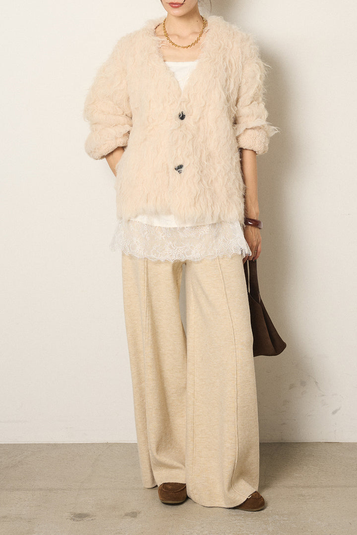 [SET]起毛シャギーニットカーディガン+センターラインニットパンツ(2set)