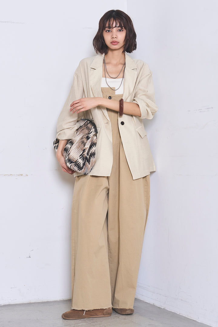 [SET]リネンブレンドテーラードシアージャケット+綿ツイルアシメサロペット(2set)