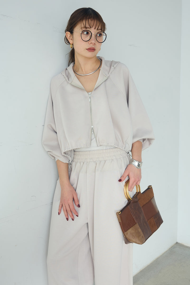 [SET]ドルマンショートフーディー+異素材切り替えスウェットパンツ(2set)