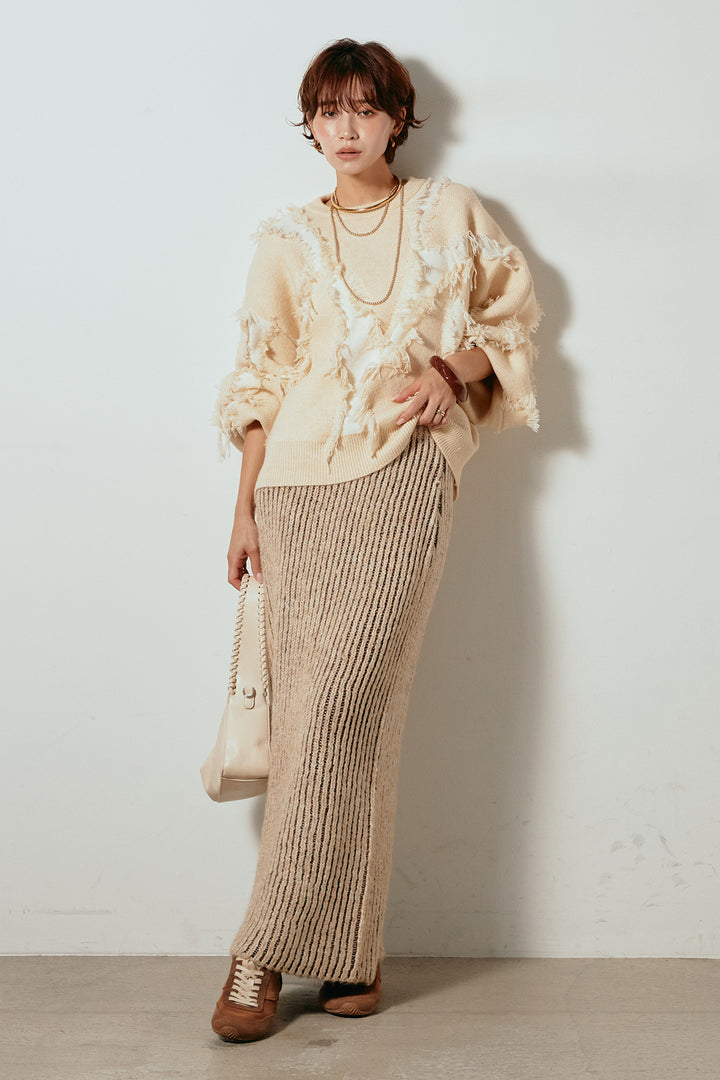 [SET]シャギージャガードニットトップス+アルパカタッチニットタイトスカート(2set)