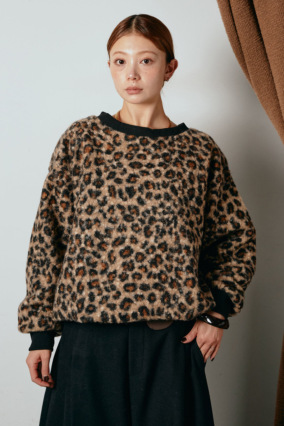 レオパード柄ボアトップス/コーヒー