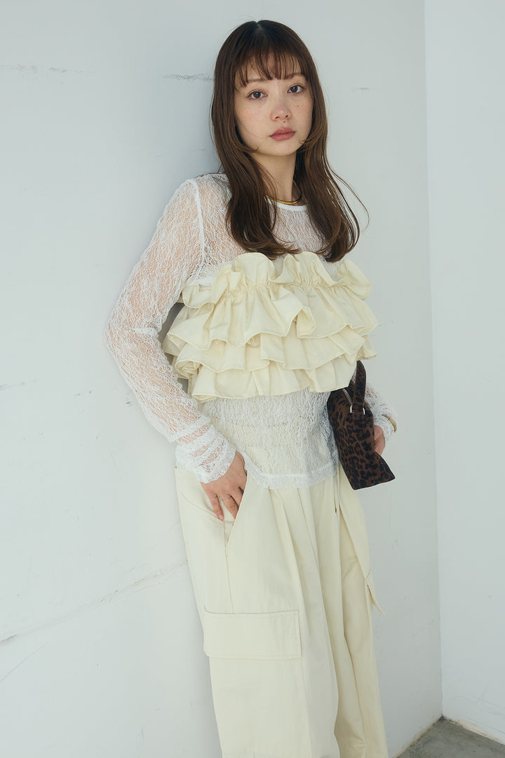 [SET]ストレッチレースクルーネックインナー+撥水フリルビスチェ(2set)