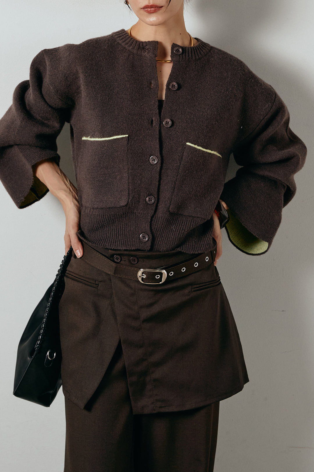 アルパカタッチダブルフェイスカーディガン/ブラウン